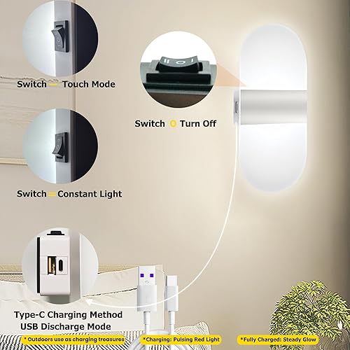 Miniatura 3 de Modernos apliques de pared, 2 lámparas de pared LED acrílicas para sala de estar, dormitorio, pasillo, funciona con pilas USB recargable, luz