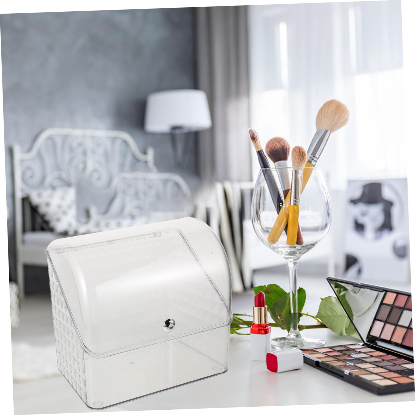 Organizzatore Trucco con Coperchio, Grande Capienza in Pet-pp | Uso Versatile, Categorizzazione Comoda, Protezione del Contenuto, Finitura Raffinata e Sofisticata