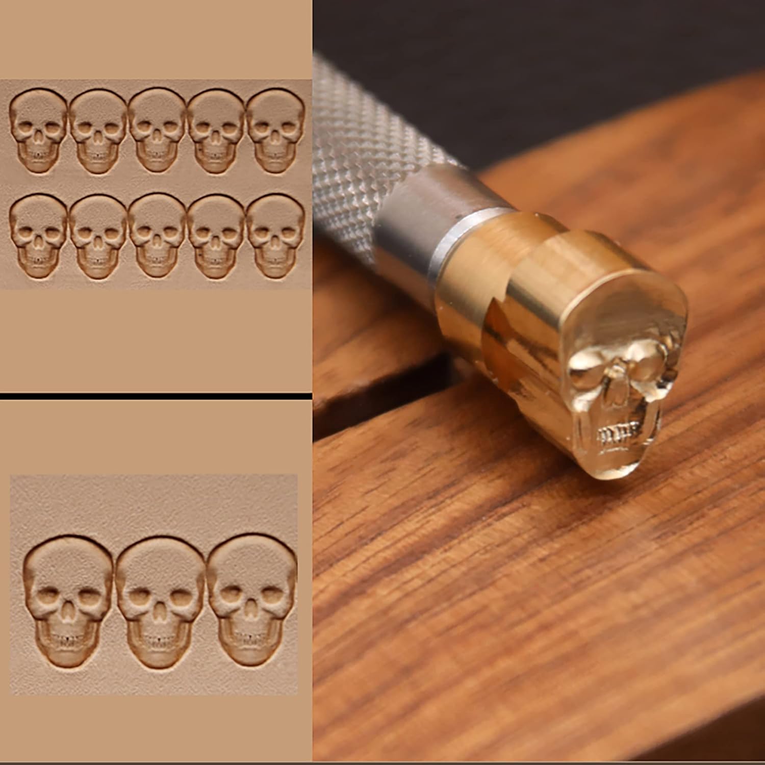 RUIQIN Leather Stamps, Skull Pattern Leather Stamping Tools, Professional Leather Carving Tools, Leather Crafting Tools for Leather Working and Leathercraft (KCBP-10)