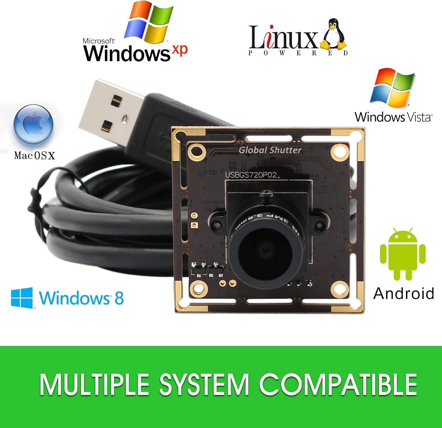 60fps Global Shutter USB Camera Module,720P USB Camera with AR0144 Sensor,Tiny USB Cameras with 3.6MM M12 Lens Industrial UVC Web Cameras Plug and Play for Windows/MAC/Linux/Raspberry Pi