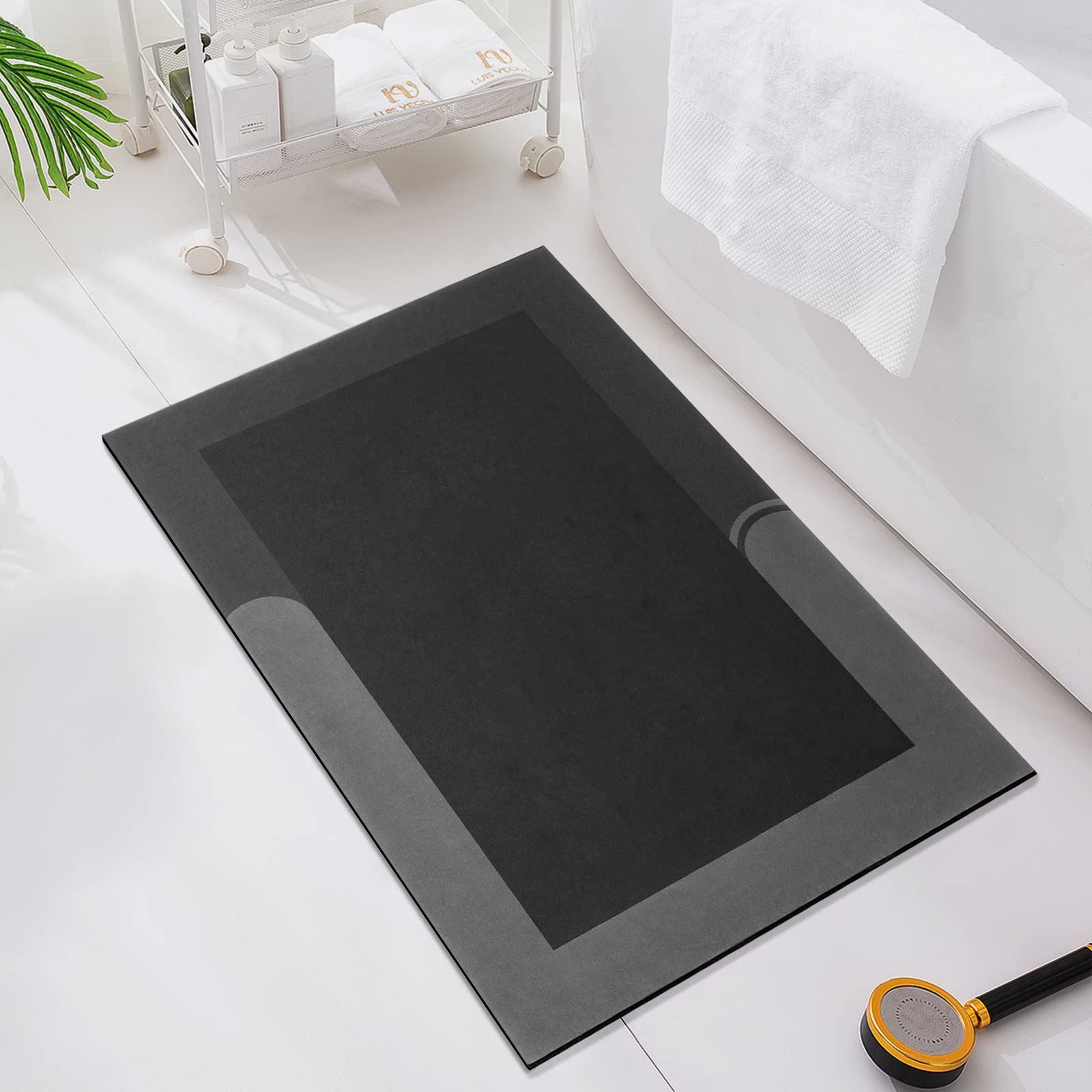 Kmson Bath Mat, Napa Skin Non Slip Bathroom Rug, Ultra Soft and Super Absorbent Diatomite Bath Carpet, Dirt Barrier Quick Dry Floor Door Mat, Kitchen Rug Black — image 1