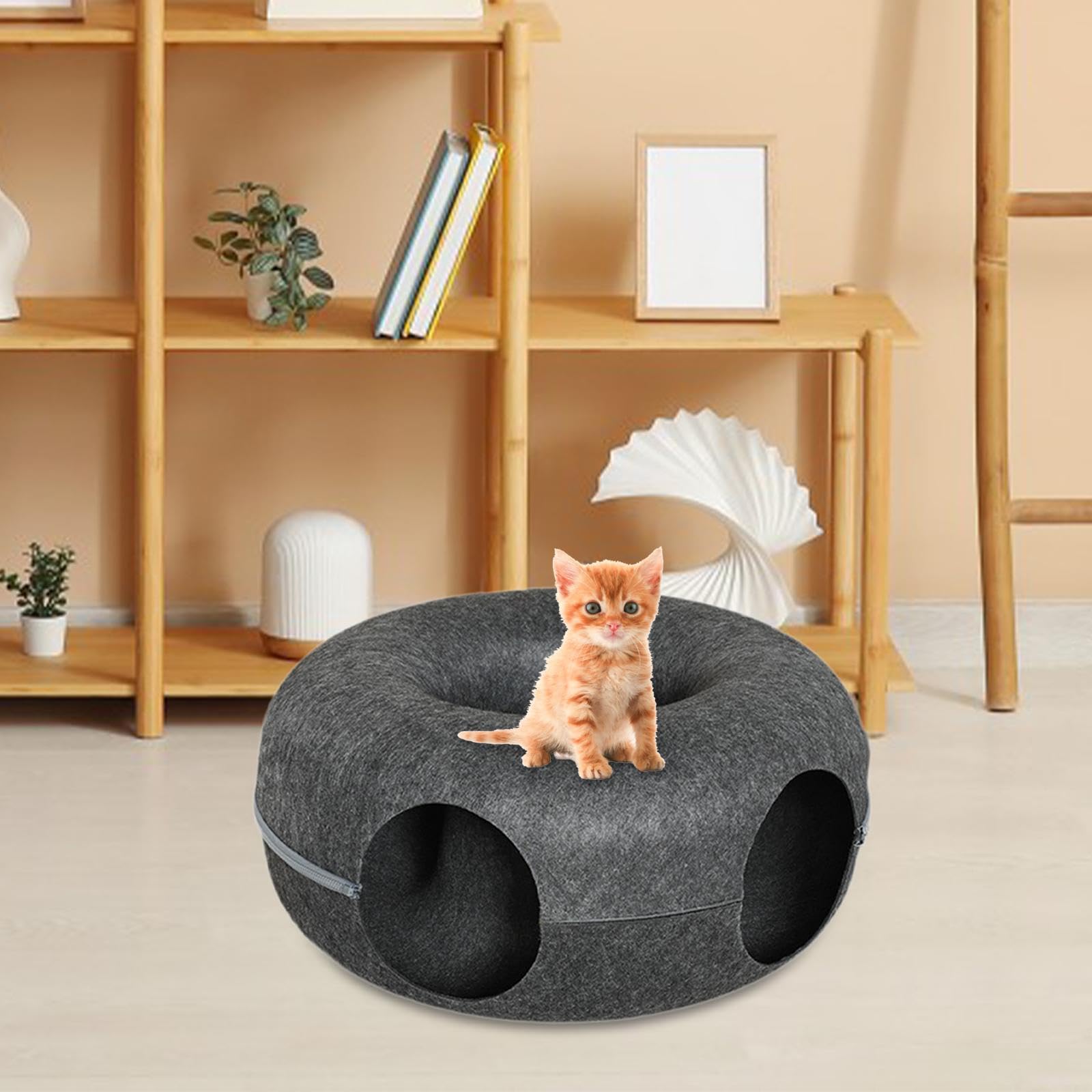 para Gatos con Forma de Rosquilla, Cómodo Y Desmontable, Ideal para Familias con Gatos, Gris Oscuro
