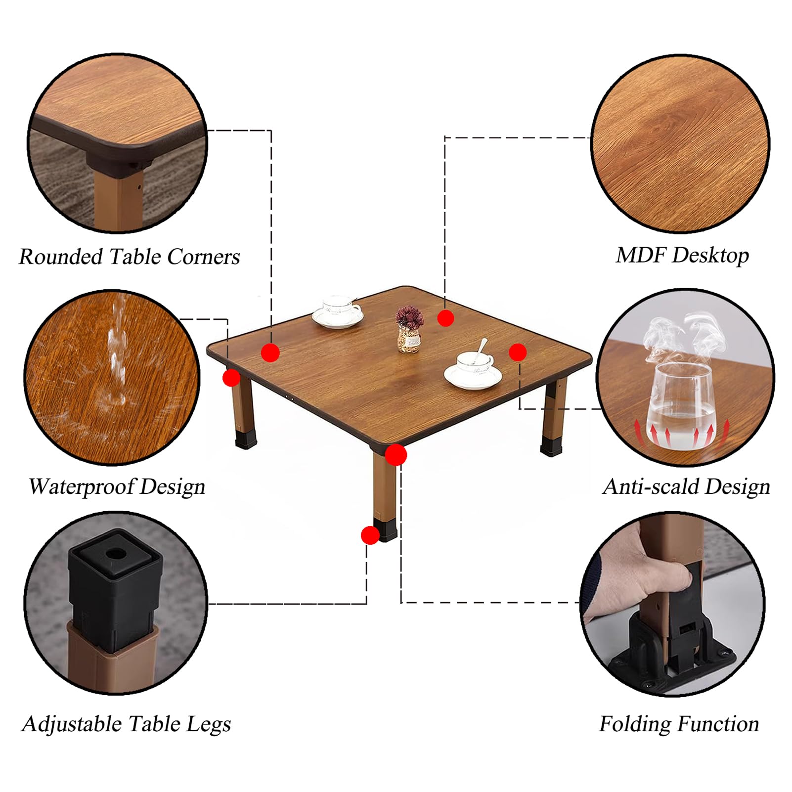 Mesa plegable cuadrada compacta, mesa de centro multiusos, escritorio de estudio y mesa de comedor pequeña para dormitorio o sala de té, diseño elegante y funcional