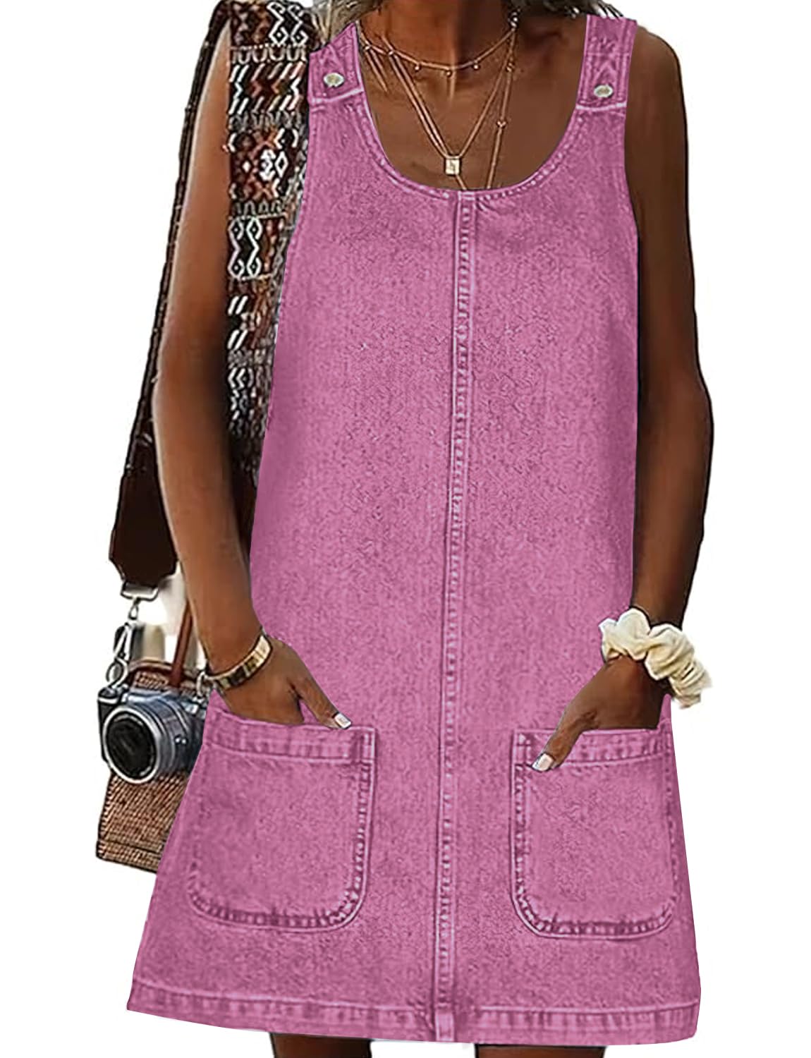 Overall Dress for Women Denim Dress Denim Overall Round Neck Skirtall Jean Dress Denim Jumper Dress Pinafore