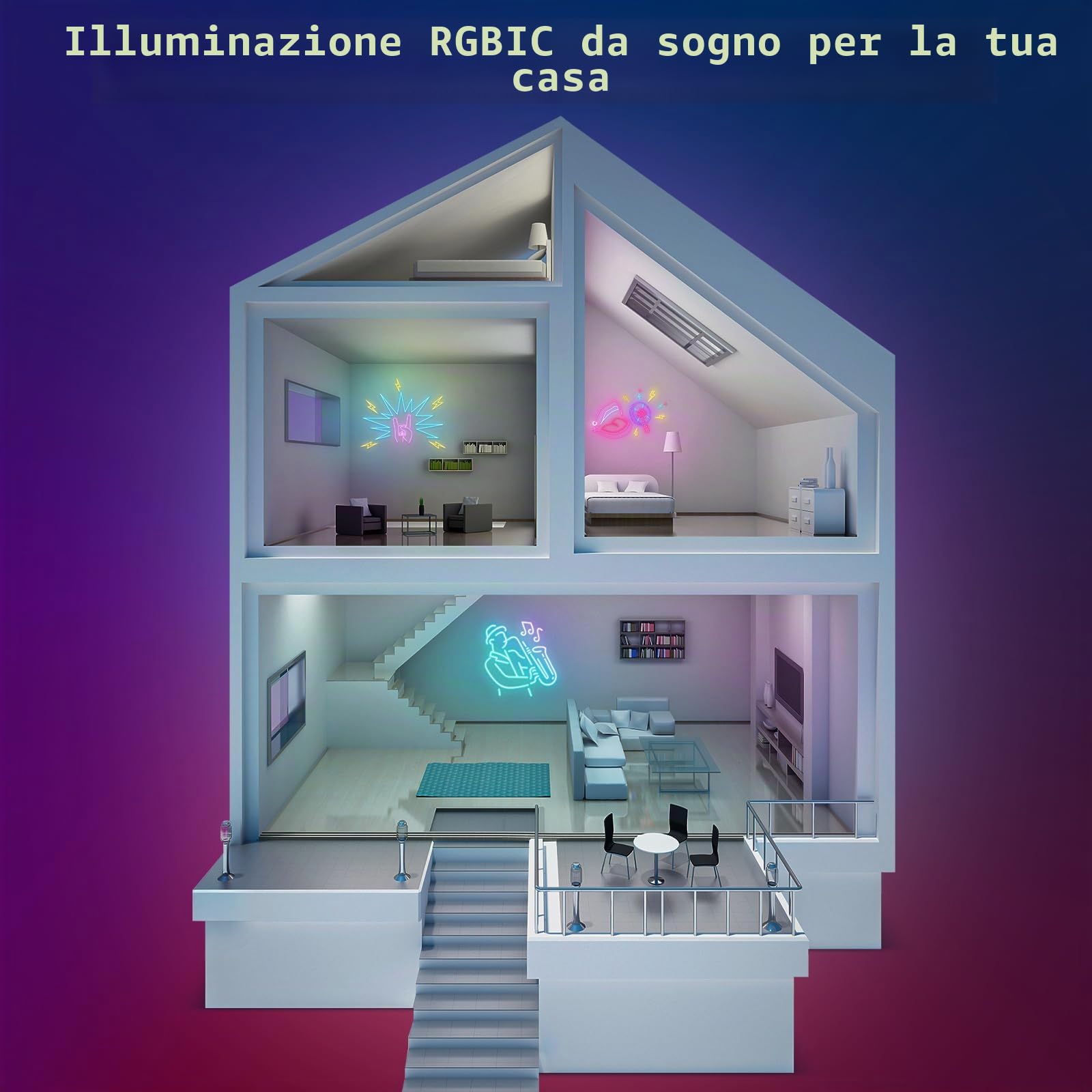 Striscia luminosa al neon RGB-IC, 10 m, USB, 5 V, USB, Bluetooth, LED per parete, striscia luminosa per esterni, controllo app, sincronizzazione musica, ideale per la decorazione della stanza