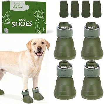 EXPAWLORER Dog Shoes for Hot Pavement Small Medium Large Dogs, Waterproof Non-Slip Dog Summer Booties with Socks, Easy On & Off Pet Boots & Paw Protectors, Easy-Clean for Beach Outdoor Rain Green XL