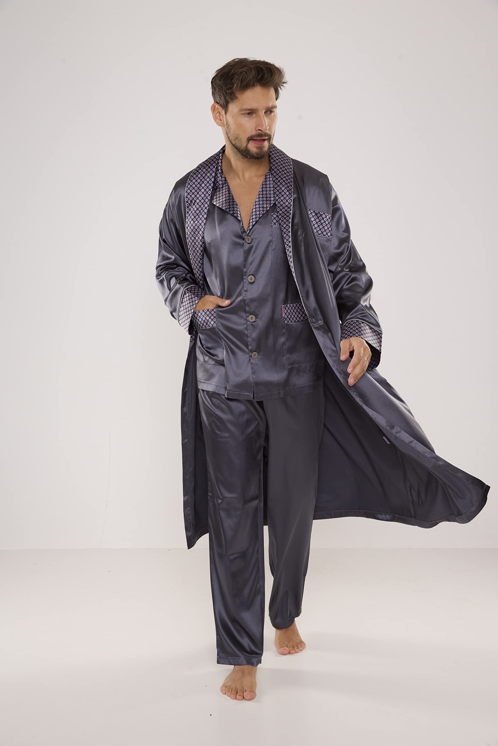 FOREX Lingerie edler und hochwertiger Satin-Pyjama Herren-Schlafanzug Hausanzug