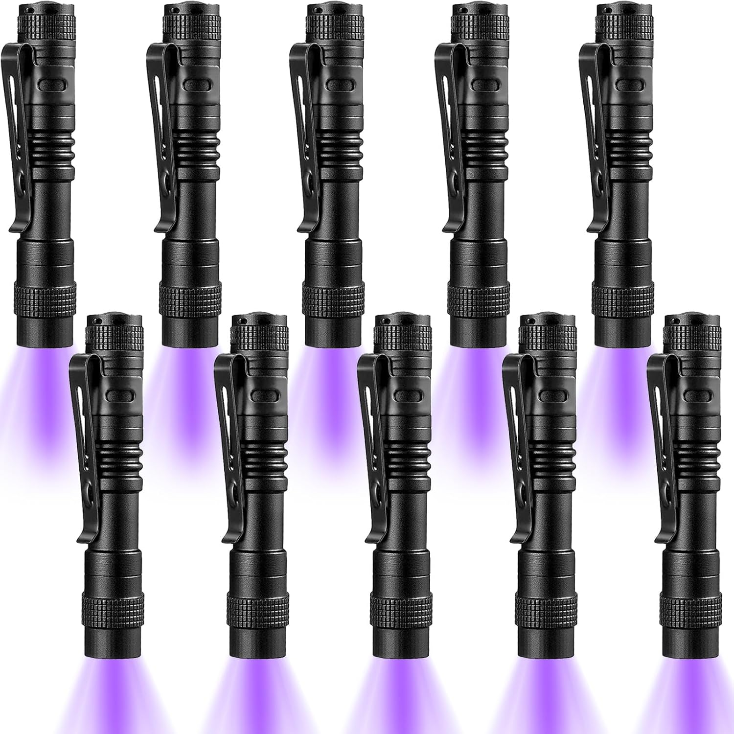 Beieverluck 10 Pack UV Black Light Flashlight Mini 395nm Pen Light with Clip LED Handheld Blacklight Detector for Leak Pet Urine Hotel Inspection Dry Stain and Bed Bug, Small