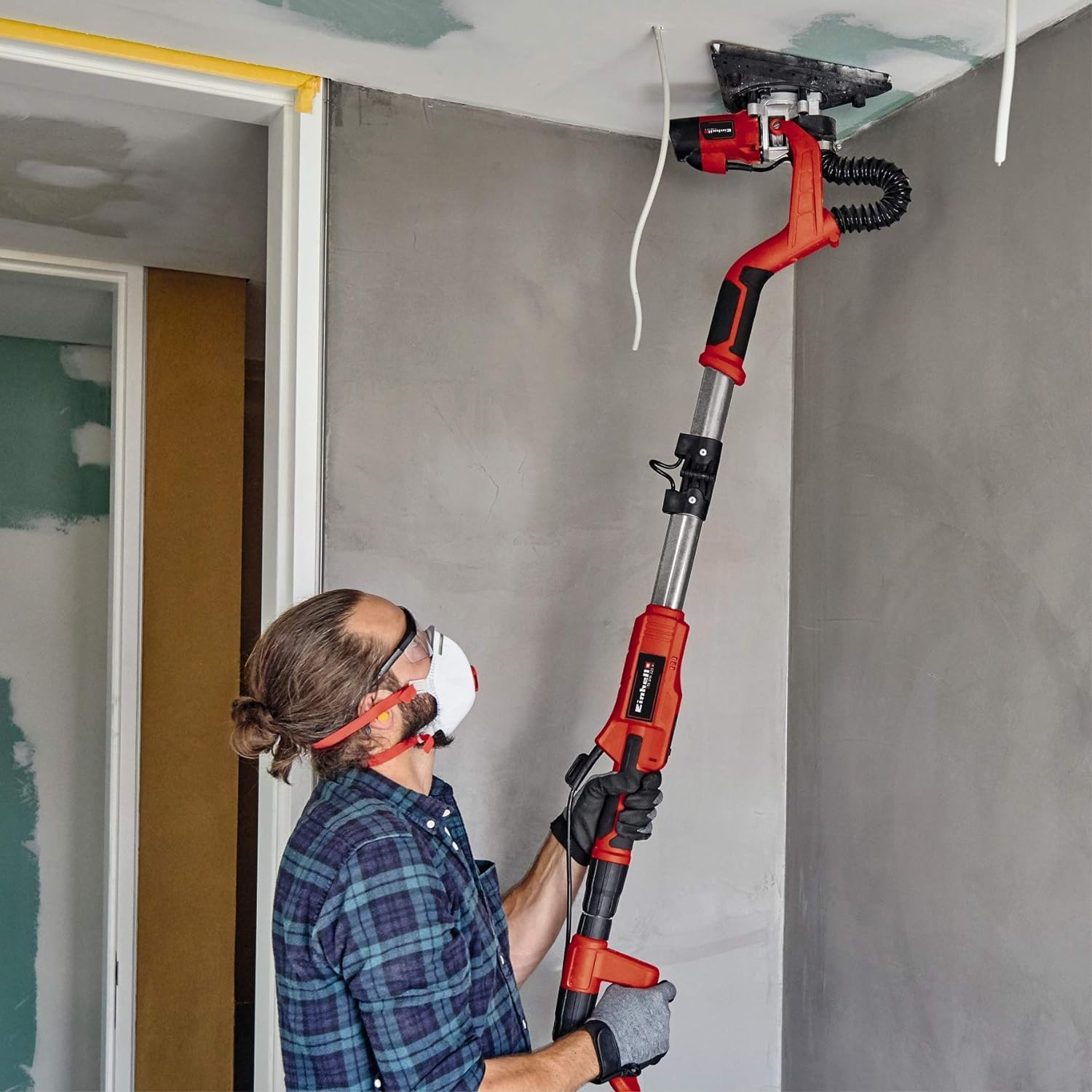 Einhell Trockenbauschleifer TE-DW 225 X (750 W, wechselbarer Schleifteller, Bürstenkranz gefedert, bis 165 cm Teleskop-Stiel, inkl. Schleifscheiben + Gitterleinen im Koffer)