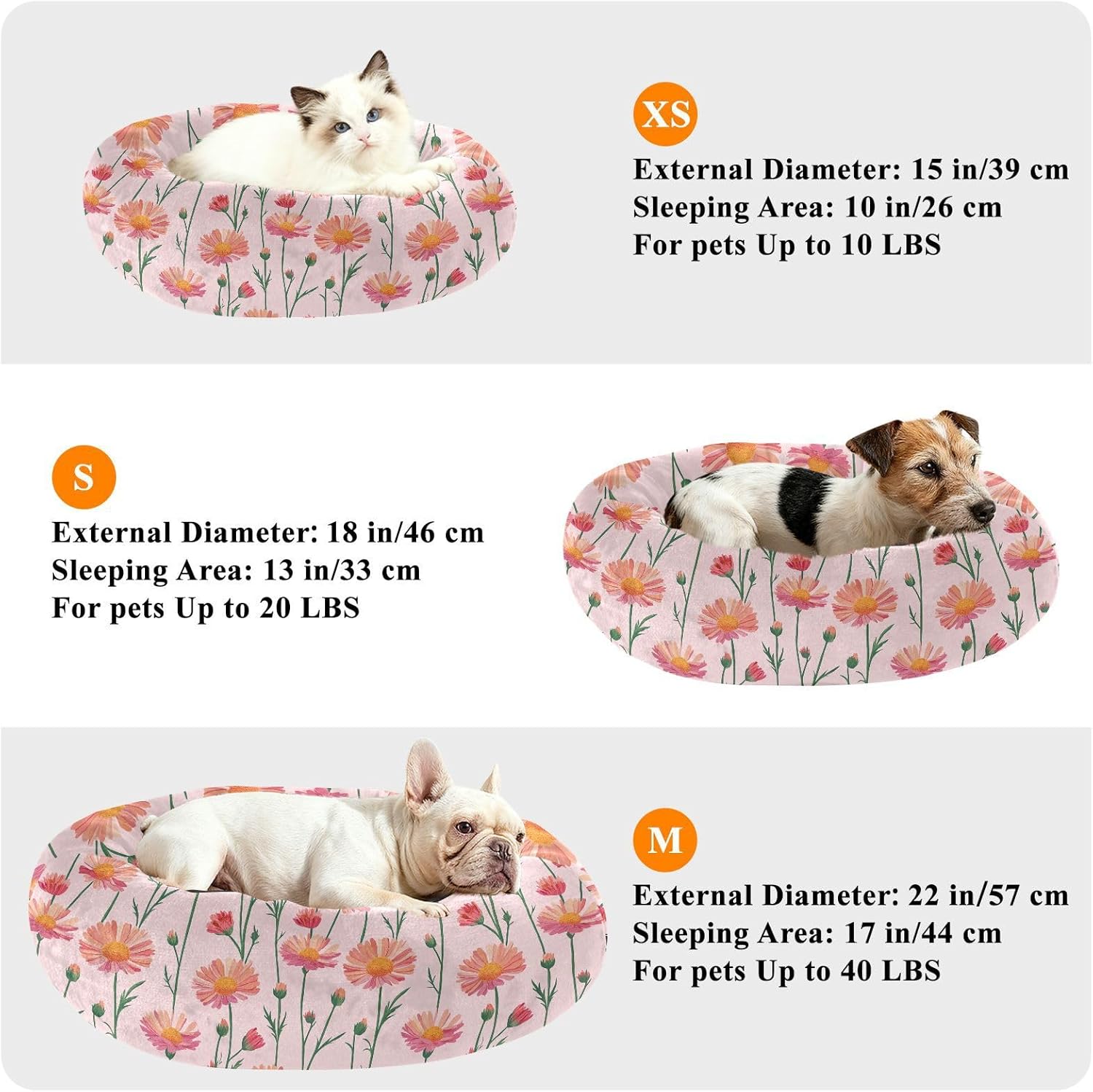 Pet Dog Bed Anxiety Relief Fluffy Dog Pillow Bed for Small Size Pets Supplies M Cute Calendula Pink