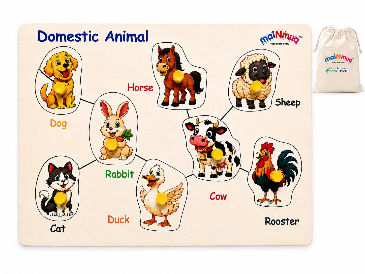 Jumbo Wooden Animals Peg Board for Kids,knob Puzzle Educational Pre-School Pegged Board,Montessori Toys for Toddlers 2+ Year Old Boys and Girls- Domestic Animal- BIS Certified (27x20x2.5cm)-picture-23