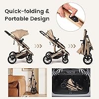 Vista 5 de INFANS Cochecito de bebé 2 en 1, cochecito plegable para recién nacido, cuna convertible para bebé, plegable, alta absorción de impactos con asiento