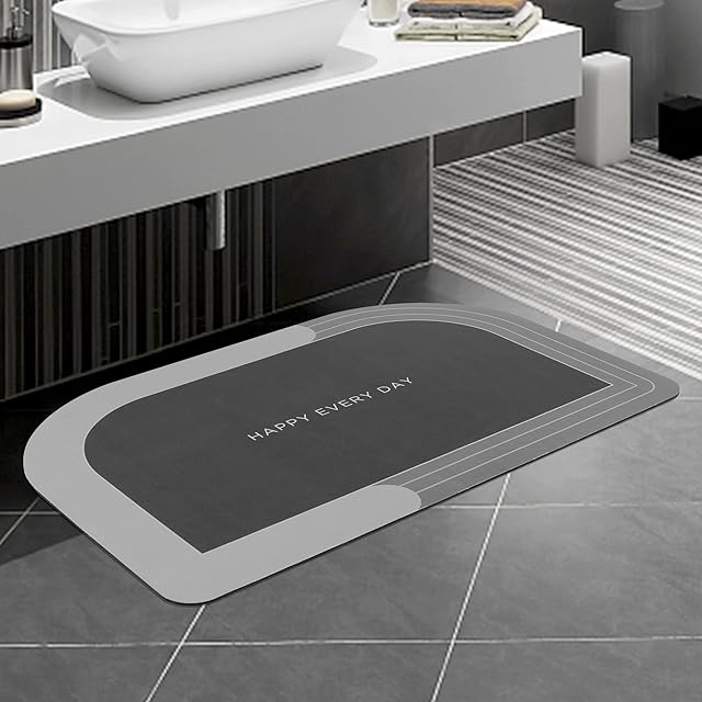 comfoyar Super Absorbent Bath Mats, Quick Dry Non Slip Bathroom Mat, Easy to Clean Floor Mat for Bathtub Sink Laundry (40 x 60cm, Grey, Trapezoid)
