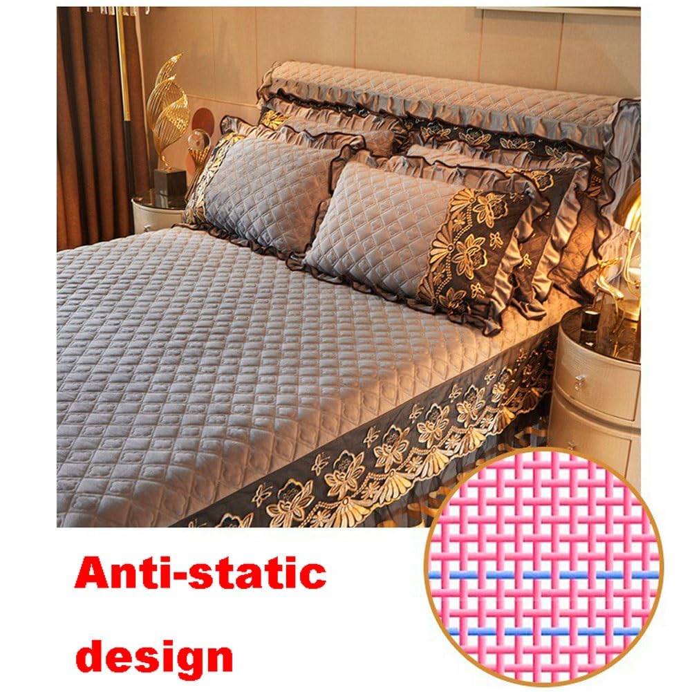 Bettdecke Set, Rüschen Tagesdecke, Bettüberwurf, Rüschenrock Tagesdecke, Bettrock Vollbett lang, Queen Size Bettlaken Set mit Bettrock(B,180x200CM/71x79in)