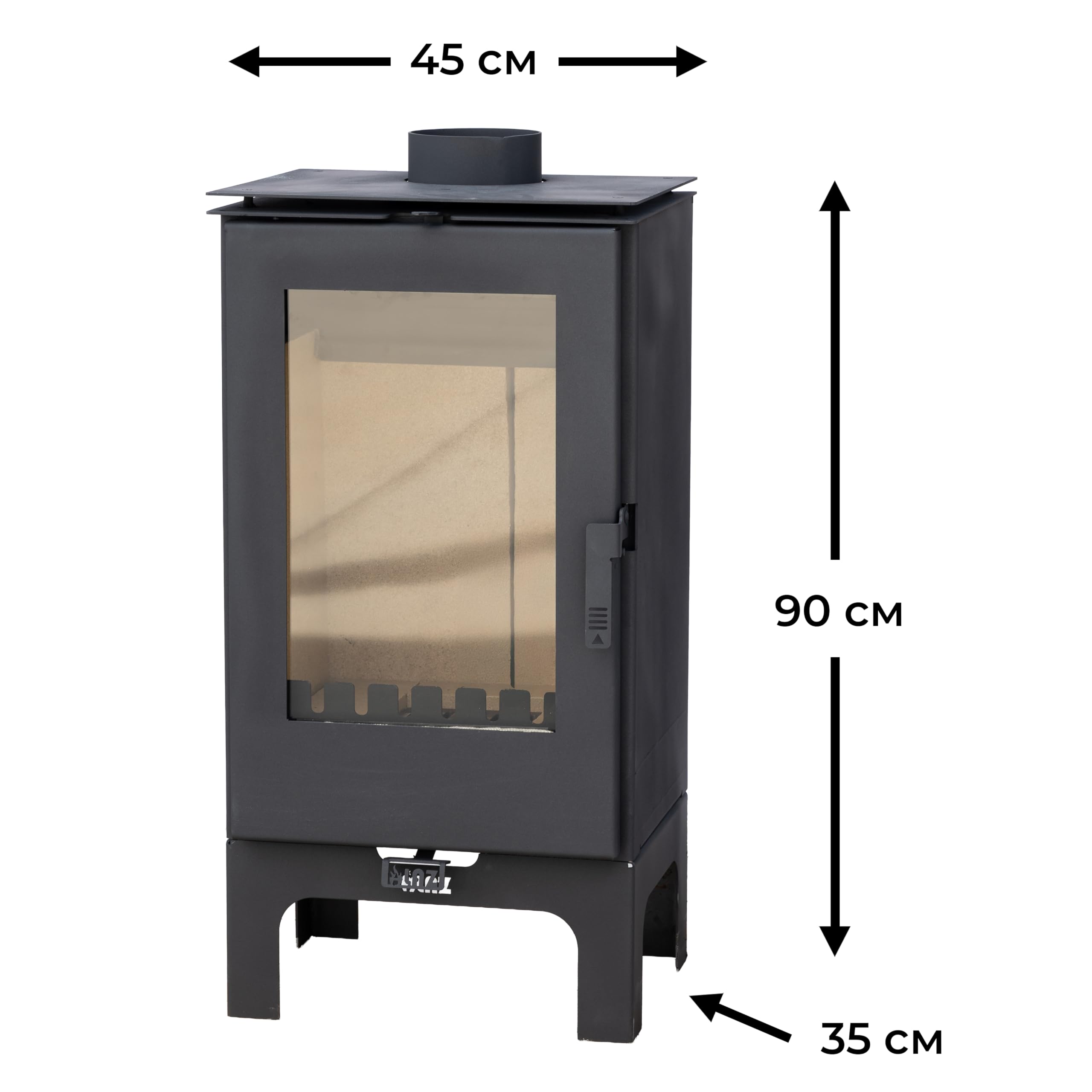 ALAZ K8M-L Kaminofen 9 kW – Holzofen Schwarz | Brennraum mit Schamott, großes Sichtfenster & Aschefach | Für Holzscheite bis 50 cm | Energieeffizienzklasse A
