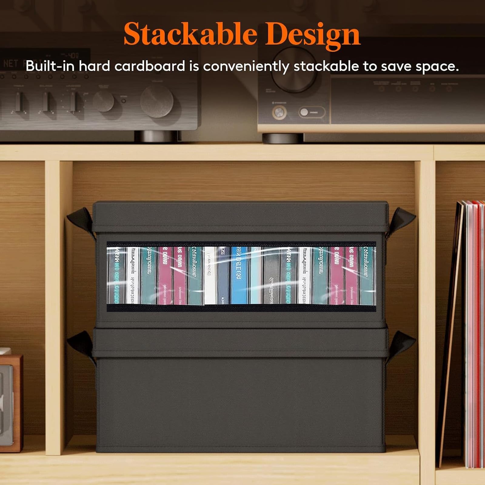 Scatola Porta CD con Coperchio,porta cd portatile Con finestra di visualizzazione,Contenitori Impilabili con Coperchio Pieghevole per 32 CD per Casa e Auto, Nero