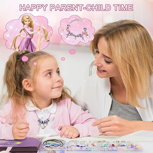 Vista 6 de Redtwo Kit de 200 pulseras con dijes, suministros de fabricación de joyas de amistad, unicorniosirenaregalos de cumpleaños, juguetes