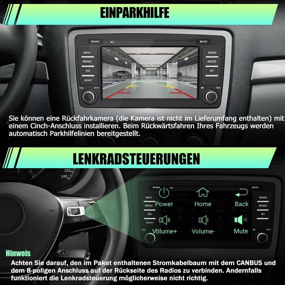 Junsun Android Autoradio für Skoda Octavia/Rapid/Roomster/Superb/Yeti 2004-2013 2GB+64GB CarPlay, Android Auto, FM Radio, Bluetooth, WLAN, Navigtion, Lenkradsteuerung