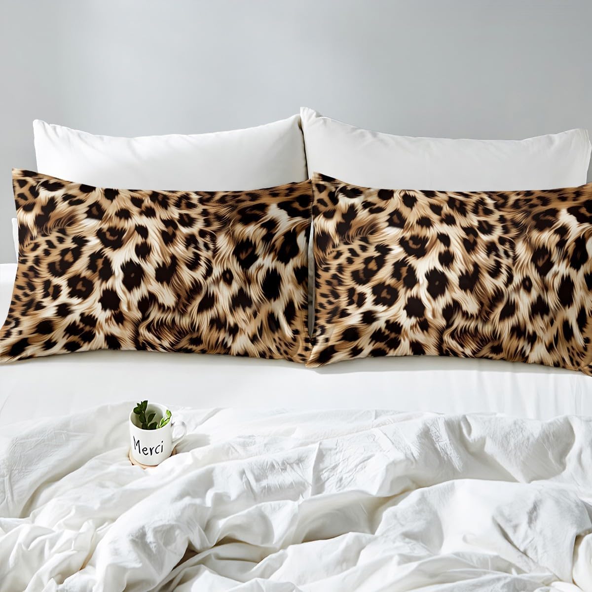 Feelyou Leopard Print Bed Sheet Set Cheetah Print Bedding Sheets for Kids Boys Girls Wild Animal Print Bedding Fitted Sheet Leopard Fur Bed Cover 1 Bed Sheet Set with 1 Pillowcase Twin Size