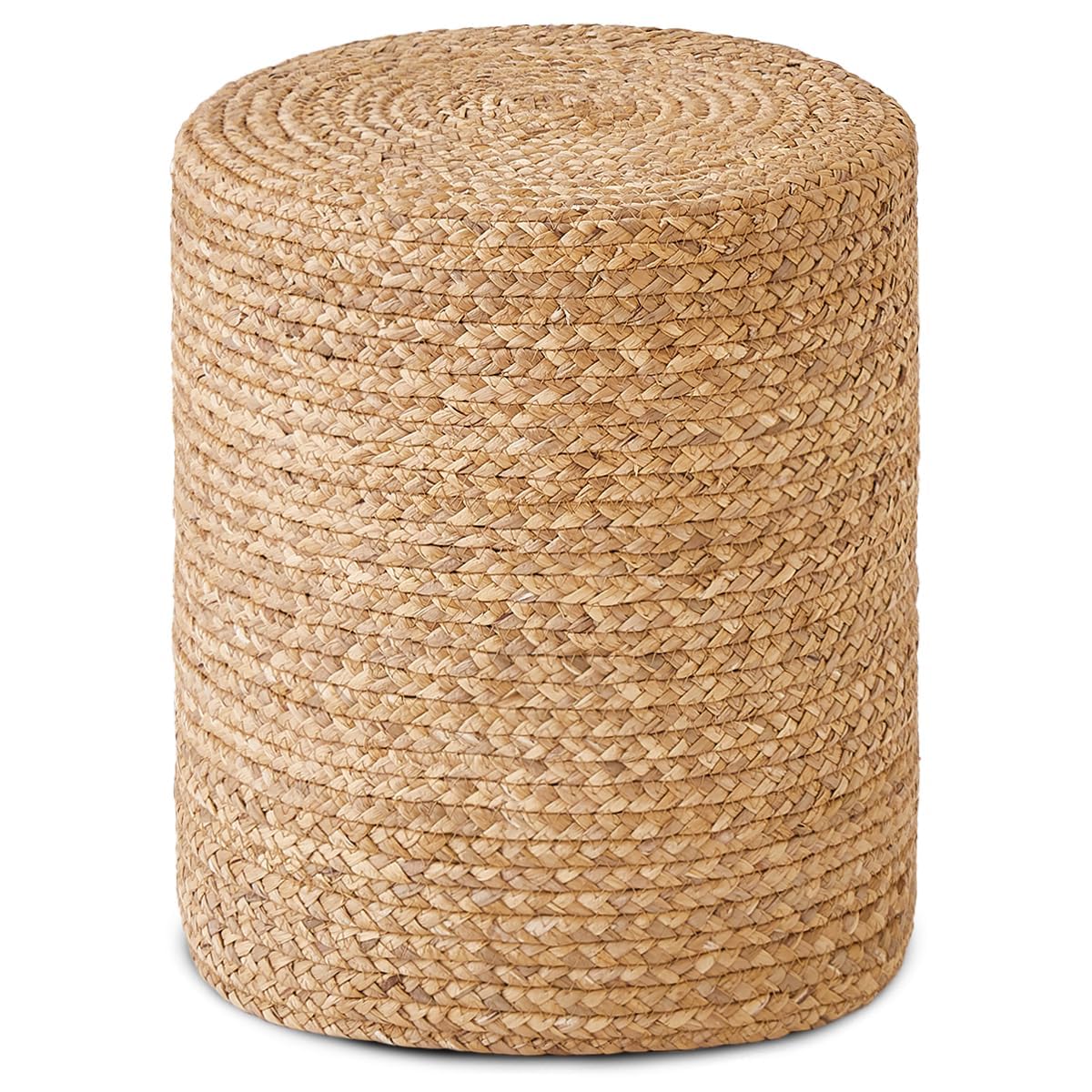 Wimarsbon Round Pouf Ottoman with Wood Frame, Handwoven Natural Water Hyacinth Seagrass Pouffe,Outdoor Rattan Stool Accent Seat, Bohemian Coastal Home