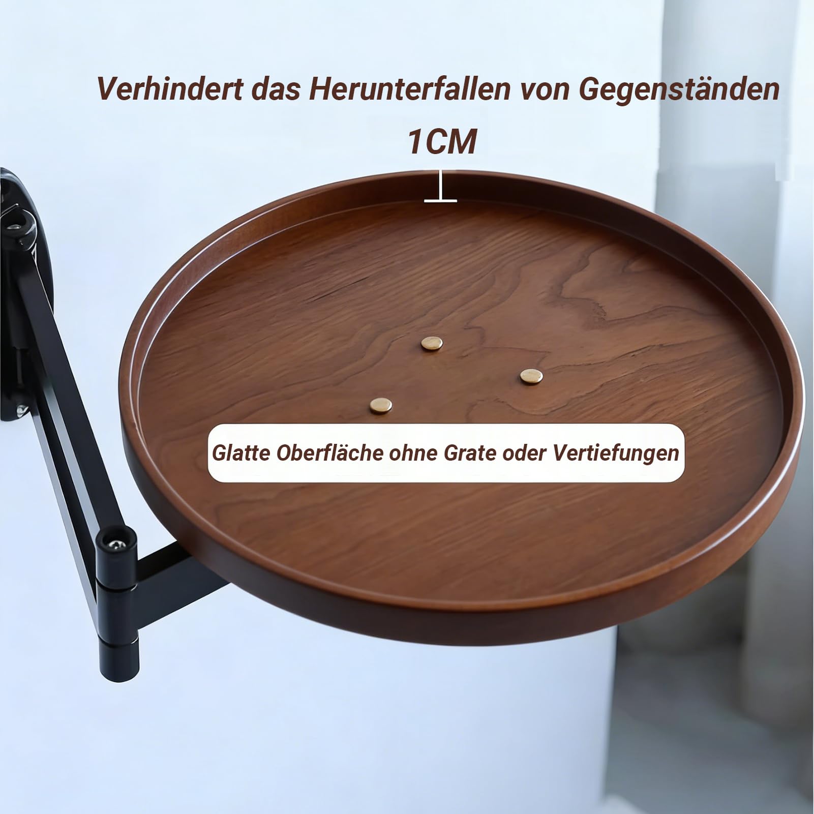 Rund Klapptisch Wand Holz Kleine Wandtisch Ausziehbar Klapptisch Platzsparend Schwebender Nachttisch für Schlafzimmer, Wohnzimmer (Bräunliche)