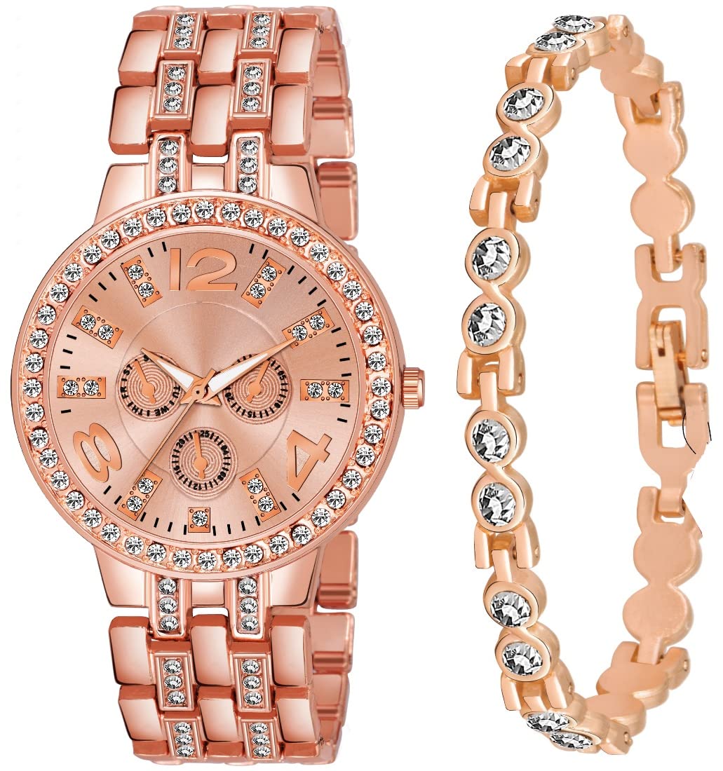 Acnos Stainless Steel Premium Brand - A Rosegold Diamond Analogue Watch With Rosegold Bracelet For Women Or Analogue Watch For Girl Pack Of 2, Rose Gold Dial, Rose Gold Band (B08YZBN1TT) Amazon Price History, Amazon Price Tracker