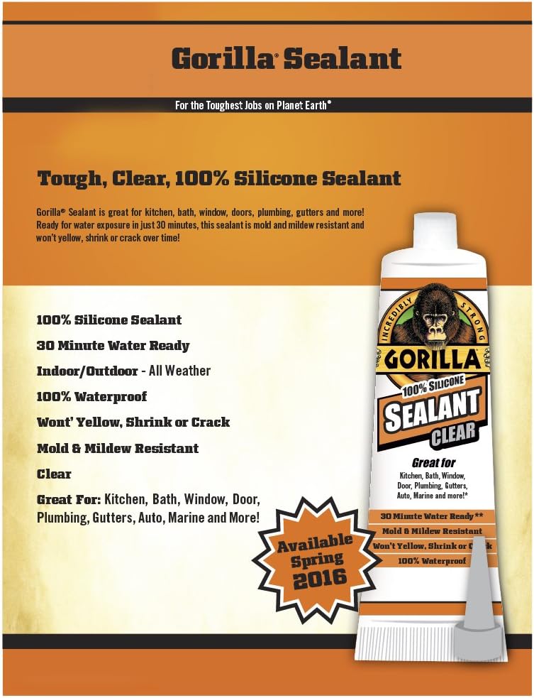 Lowest Price Gorilla 8090001-4 100% Silicone Sealant (4 Pack), 2.8 oz, Clear Best Cyber Deals ๐ฅ Gorilla 8090001-4 100% Silicone Sealant (4 Pack), 2.8 oz, Clear