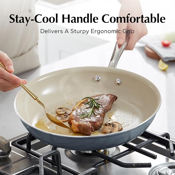 Redchef Non Stick Ceramic Frying Pan Set, Non Toxic Ceramic Pans for Cooking, 8 9.5 11 Skillet Set, No PFAS & PTFE & PFOA with Stainless Steel Handle, Dishwasher & Oven Saf