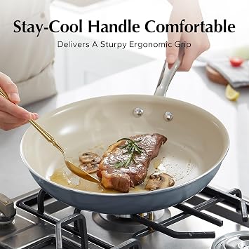Redchef Non Stick Ceramic Frying Pan Set, Non Toxic Ceramic Pans for Cooking, 8 9.5 11 Skillet Set, No PFAS & PTFE & PFOA with Stainless Steel Handle, Dishwasher & Oven Saf