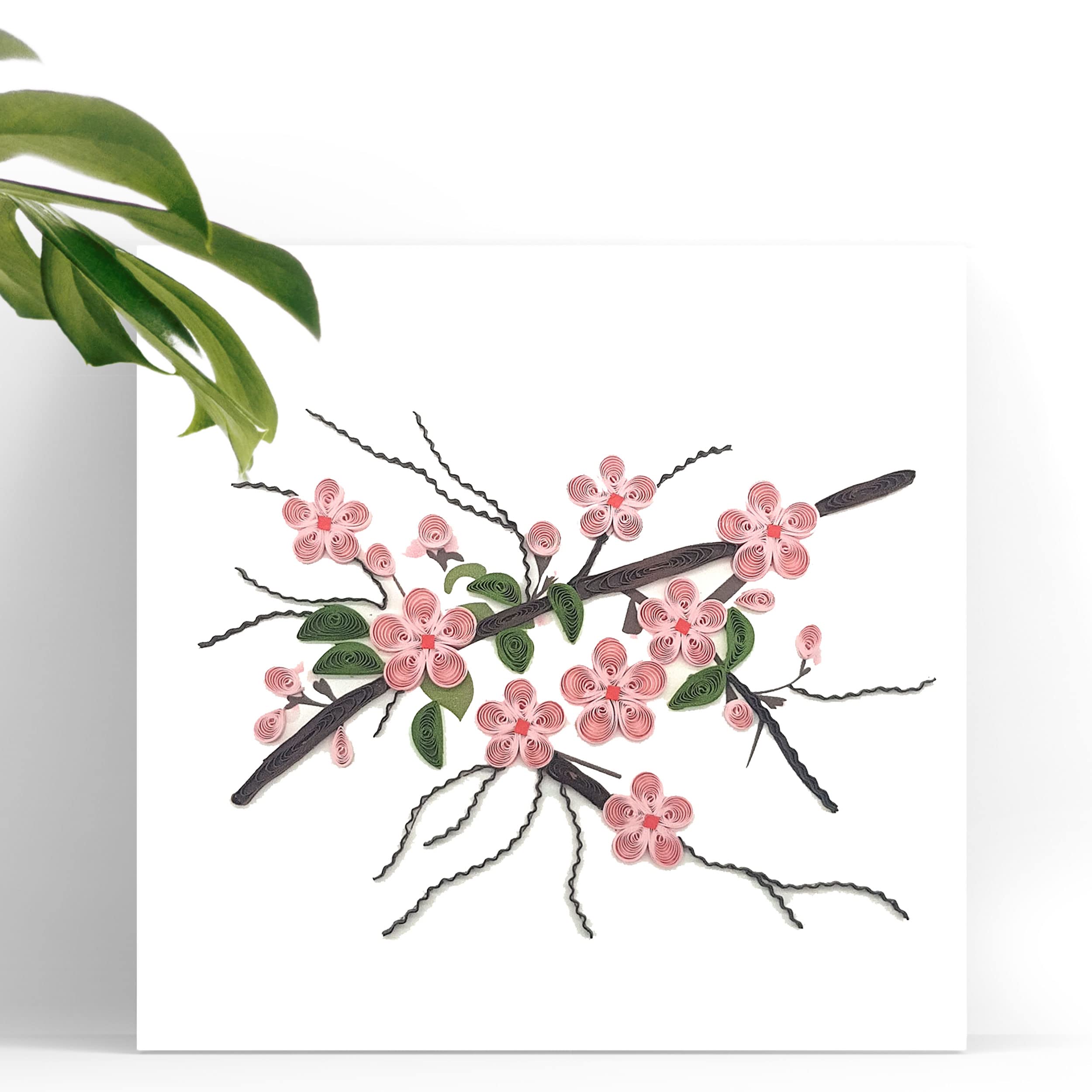 Tarjeta de felicitación japonesa con diseño de flor de durazno | Tarjeta de felicitación 3D de feliz año nuevo | Tarjeta de felicitación de papel hecha a mano para Navidad, cumpleaños