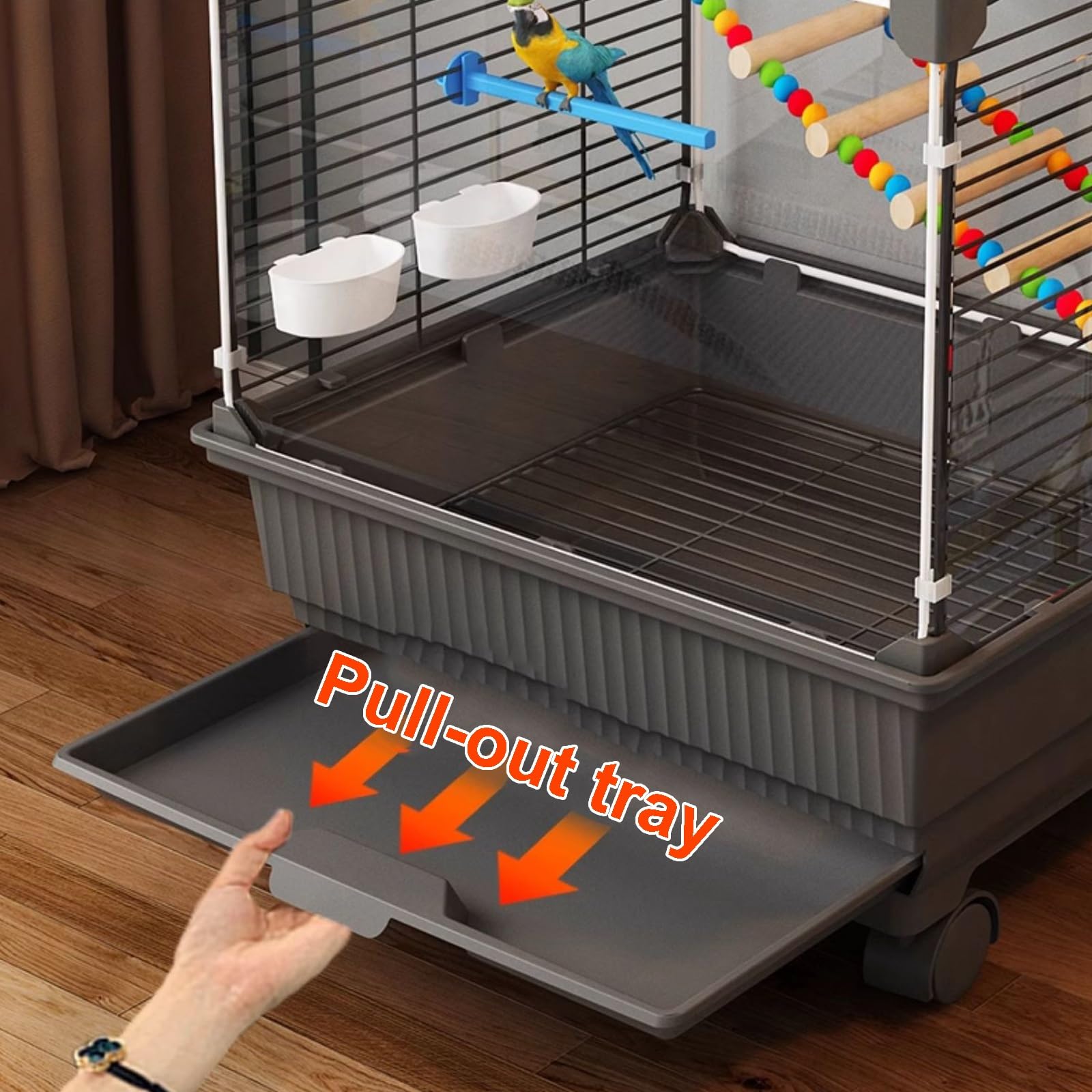 Metalowa klatka dla ptaków dla papug, torba podróżna z drążkiem stojącym, huśtawka, podajnik wody, łatwy do czyszczenia, kwadratowy design 61 cm