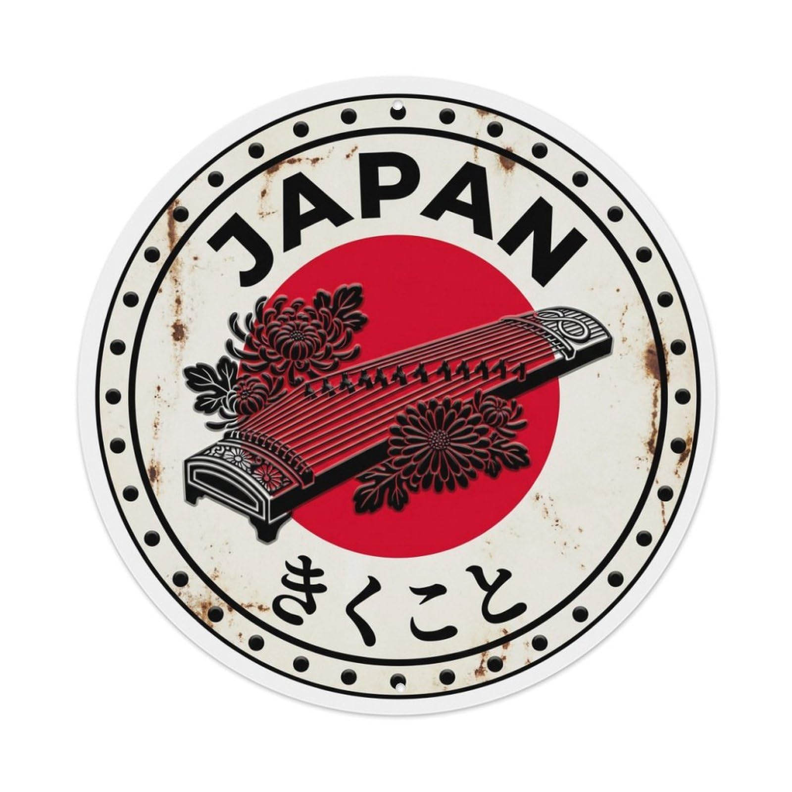 Fqnyr Style Metal Tin Sign Chrysanthemum Koto Japan Imperial Historic