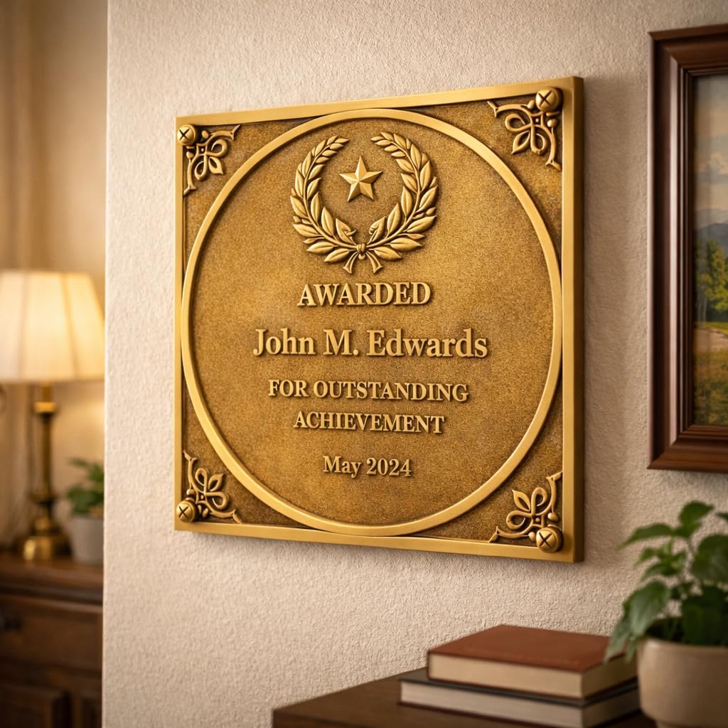 Personalized 3D Brass Name Plaque for Home & Gate | Custom Family Name, Crest, Portrait or Quote | Wall & Outdoor Decorative Sign | Brass, Antique & Bronze Finish (10"X10"IN)