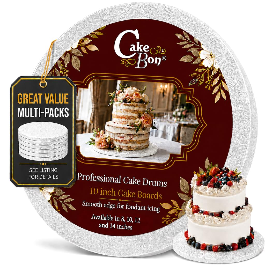 Cakebon Cake Boards 10" White Round Cake Drums 1/2" Thick Smooth Edge 1Pack