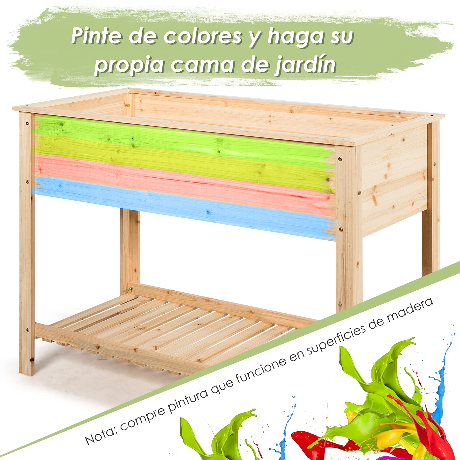 COSTWAY Maceta Elevada de Madera Jardinera Elevada para Plantas Flores Cama para Planta Cultivo para Jardín Exterior Patio (92 x 41x 81 cm)