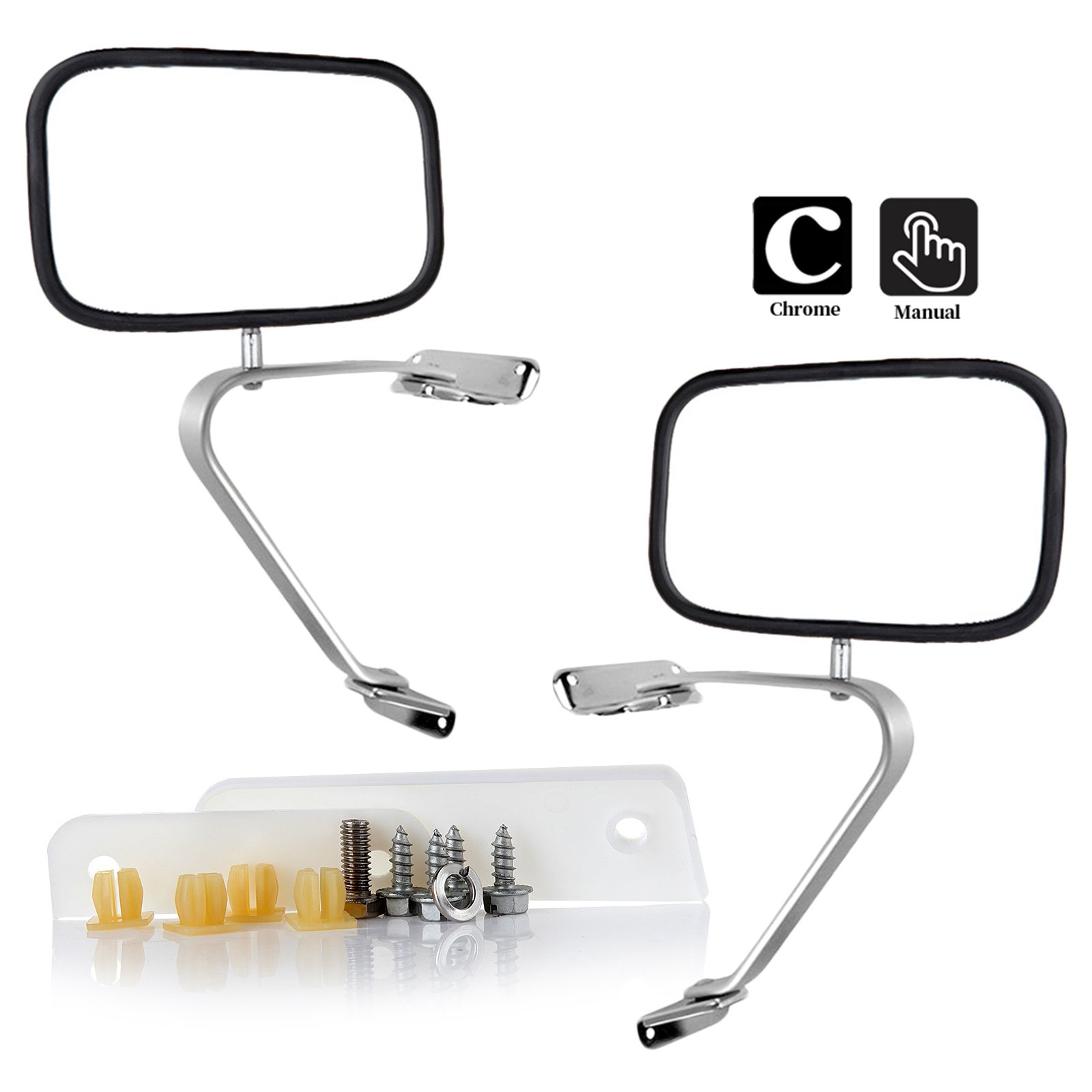 SCITOO Towing Mirrors Pair Chrome Side View Mirror by Replacement Mirror fit 80-96 Ford F150 F250 F350 F450 Ranger Bronco Explorer Truck Pickup