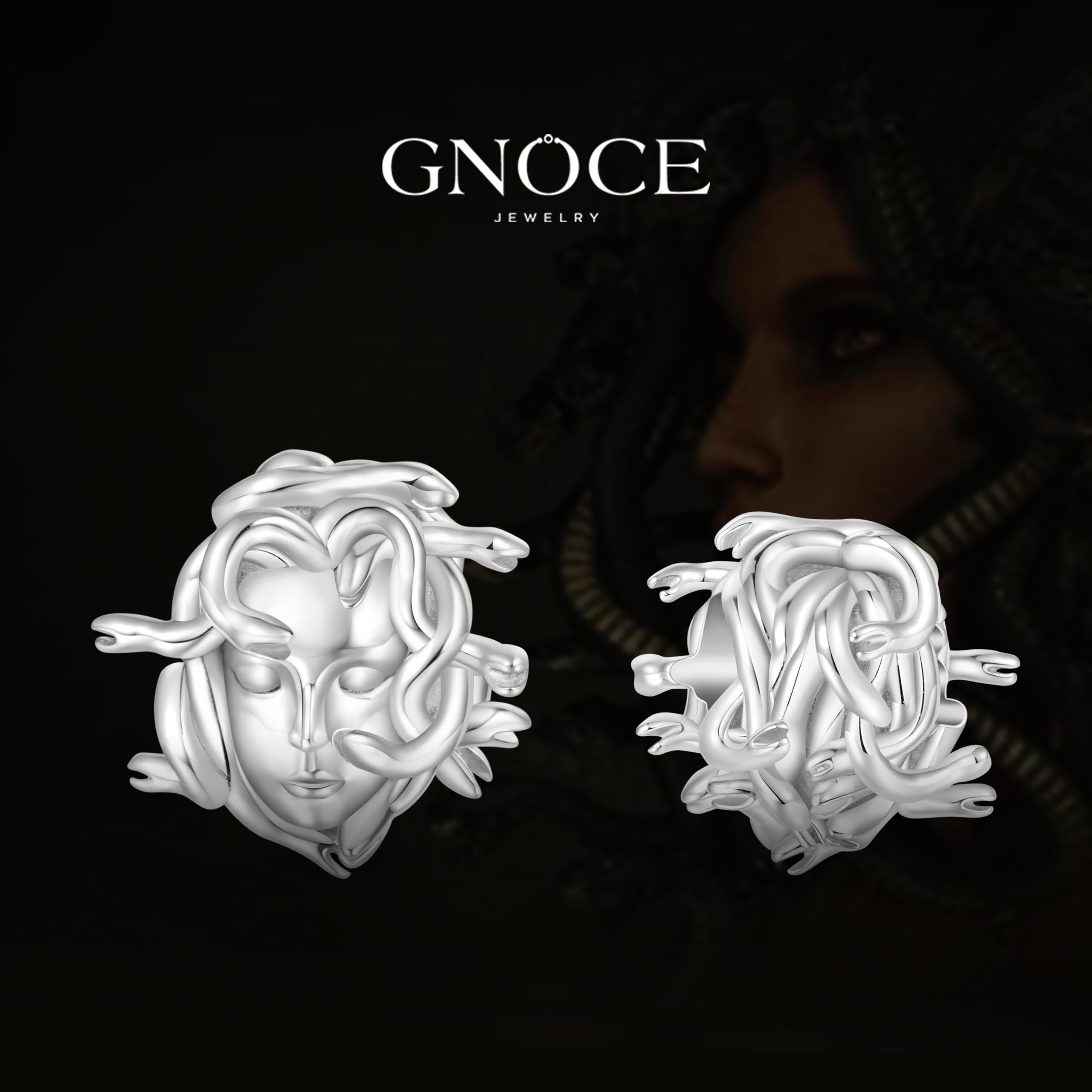 GNOCE Abalorio de plata de ley 925 con diseño de cabeza de medusa de gorgona mítica para pulsera, collar, regalo para mujeres y esposas, Plata de ley, Circonita cúbica