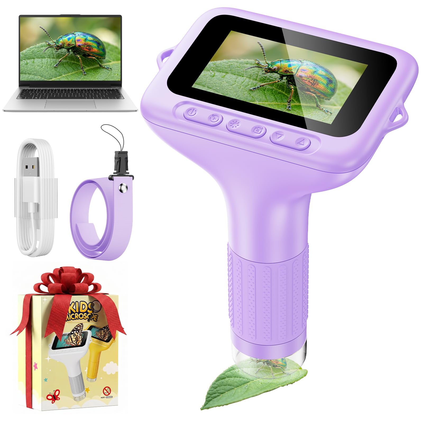 Microscope Numérique Enfants 1000x, Microscope Portable Enfants avec écran HD de 3 Pouces, Fonction Photo et Compatible PC pour Jardin, Forêt et Activités en Plein Air (Violet)