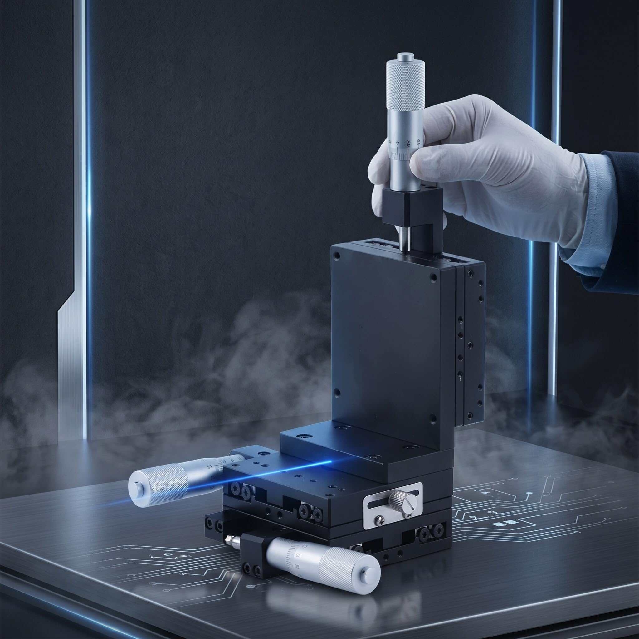 Tavolino Lineare Manuale a 3 Assi XYZ, Tavolo Scorrevole in Alluminio per Misurazioni di Precisione, Supporto di Regolazione Fine 80x80 Mm per Apparecchiature Ottiche da Laboratorio