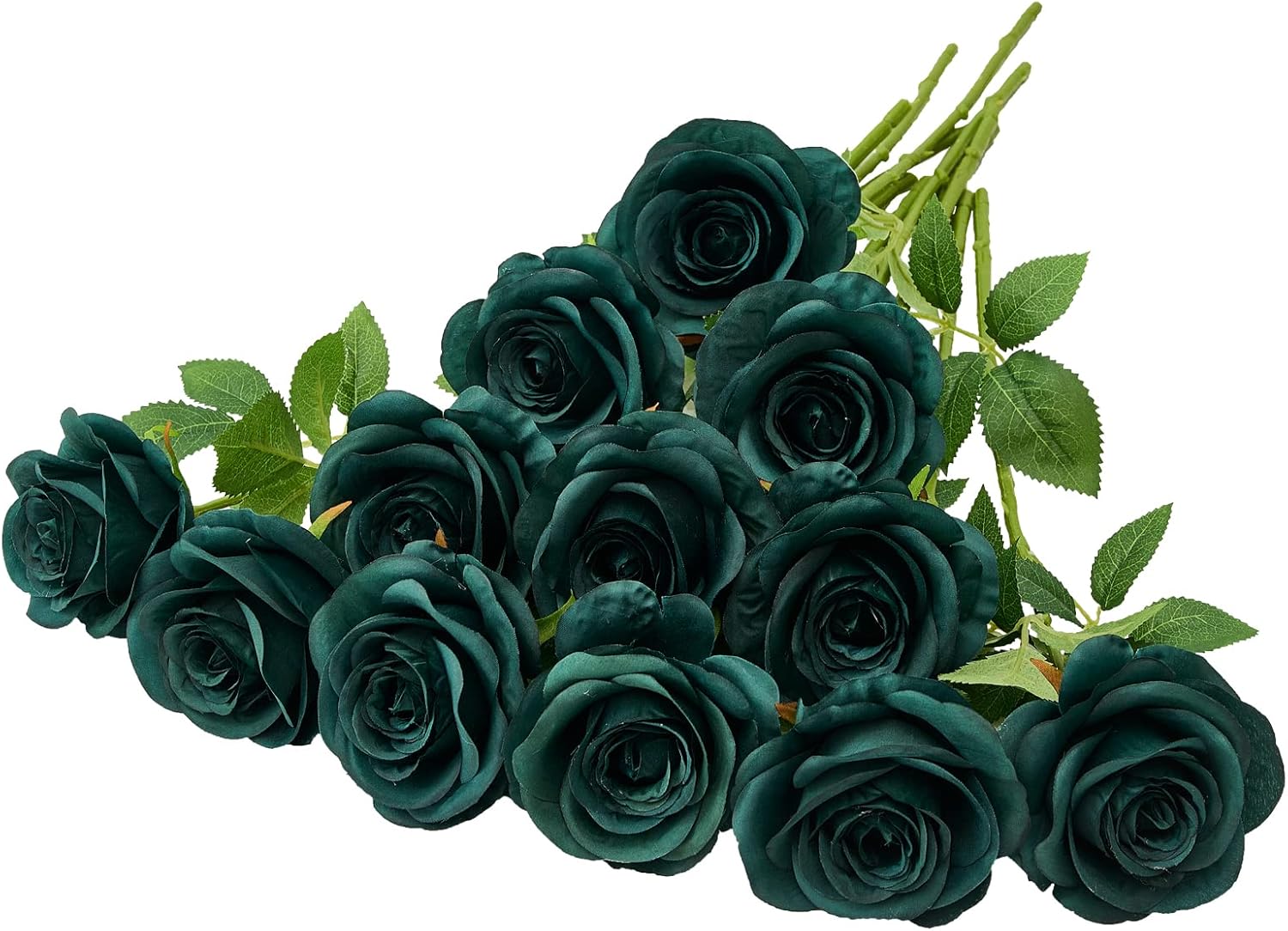 Helera 12PC Peacock Green Roses Artificial Flowers Fake