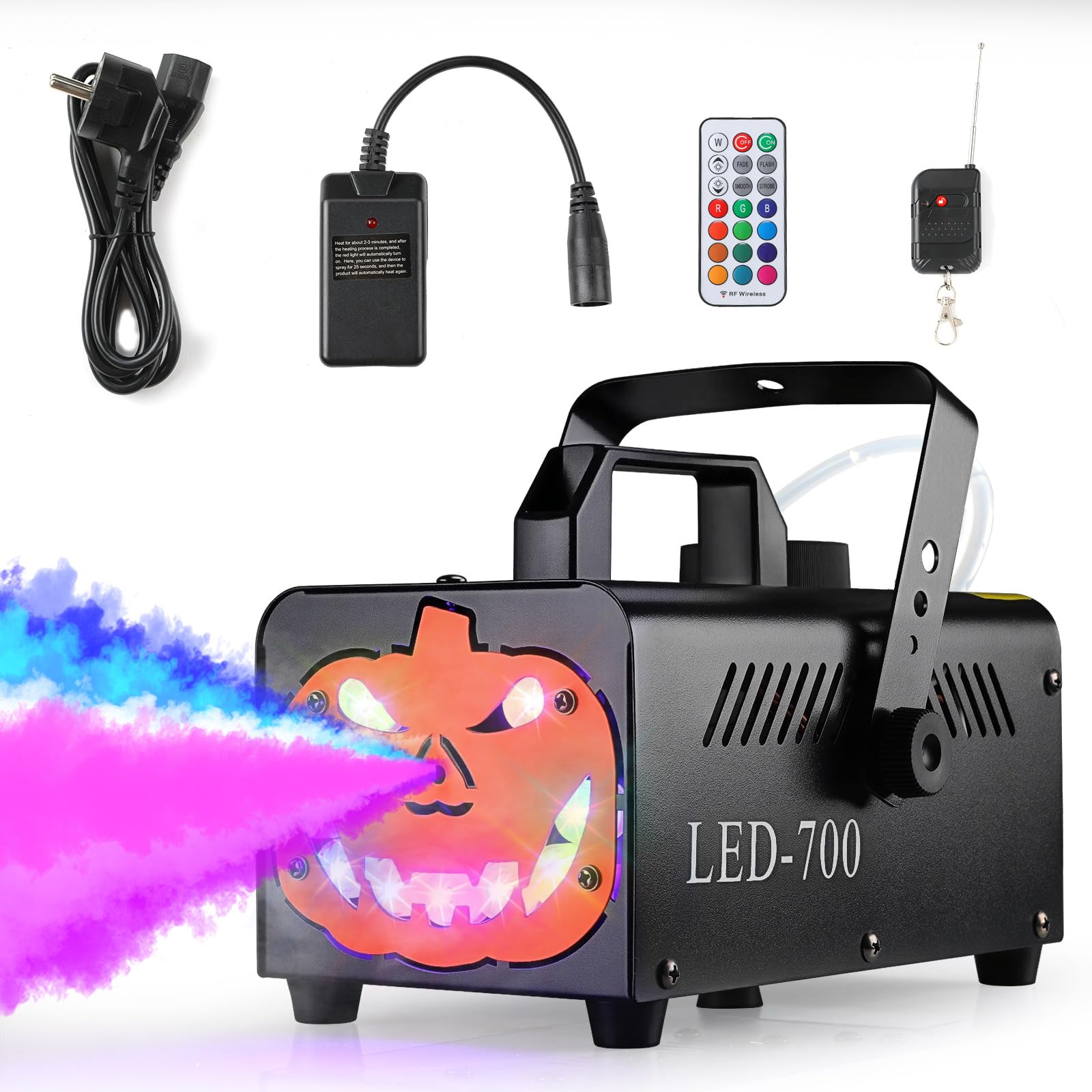 MAMIZO Machine à Fumée Halloween à Citrouille, avec 9 LED RGB et 13 Couleurs, 5000 CFM Fumée Halloween, Machine à Brouillard avec Fonction Auto-Spray, Portable, pour Halloween, Noël et Fêtes