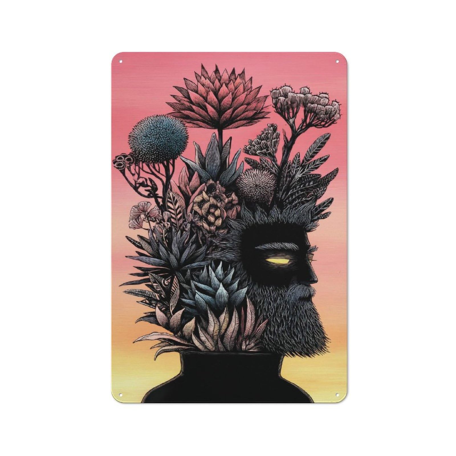Junmoney Floral Head Profile Illustration Vintage Tin Sign 30X20cm Featuring For Bar Or Restaurant, A Decorative Christmas Gift For Bar Decor Enthusiasts