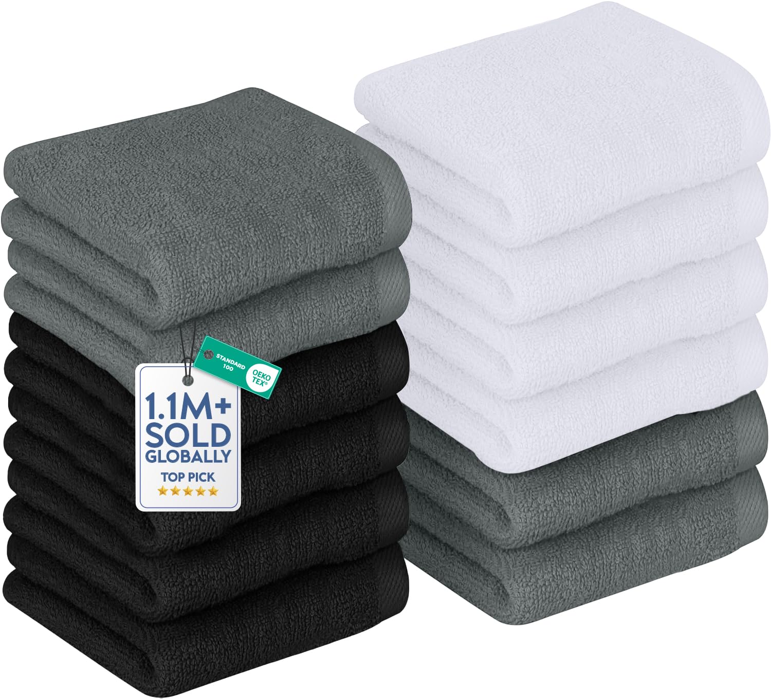 DAN RIVER 12 Pack Cotton Wash Cloths Set for Showering [12x12] Assortment 3