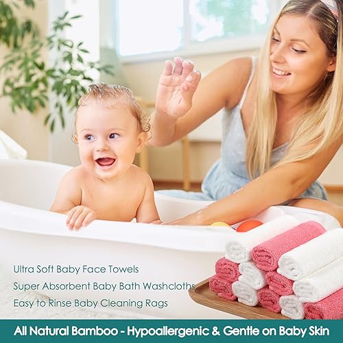 Miniatura 4 de JEFFSUN Toallas de bambú natural para bebé, paños de lavado suaves celestiales para cara y cuerpo, paquete de 12 toallas faciales suaves y seguras