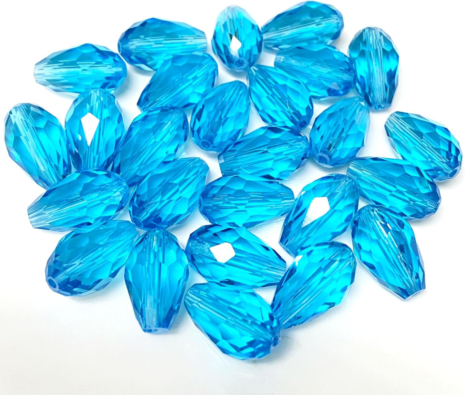 40pcs 10x15mm Crystal Glass Teardrop Beads Faceted Vertical Hole Shape Loose Spacer Beads for Jewelry Making DIY Bracelet Necklace Sewing Crafts Decoration(Lake Blue)