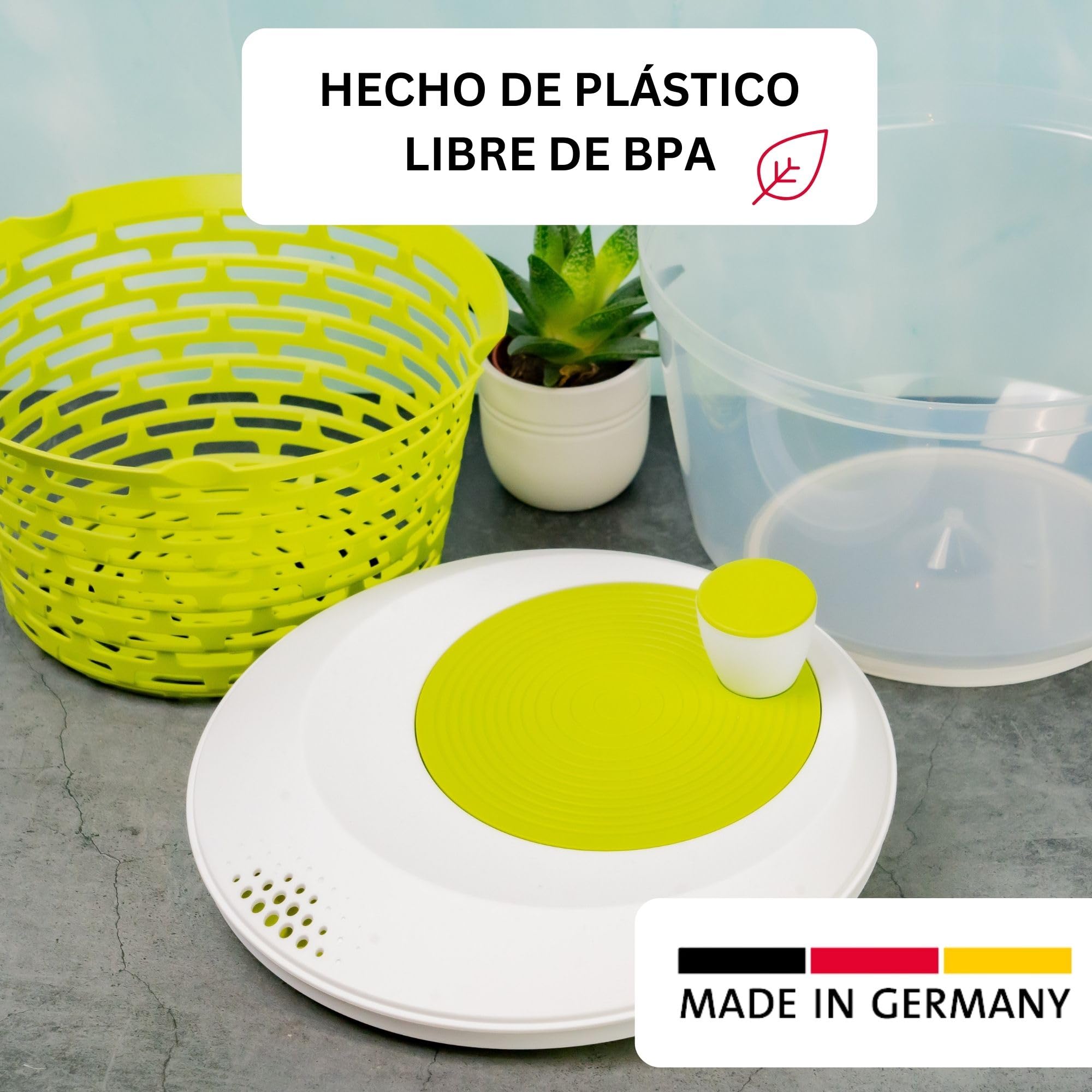 Westmark Centrifugadora de lechuga, Capacidad: 4,4 litros, ø 23,5 cm, Plástico, Sin BPA, Spinderella, Color: transparente/blanco/verde, 16753360
