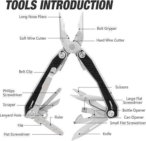 Miniatura 2 de FLISSA Multiherramienta 16 en 1 con mango G10, regalos para hombres, multiherramienta EDC de acero inoxidable con cuchillo de bolsillo, alicates,