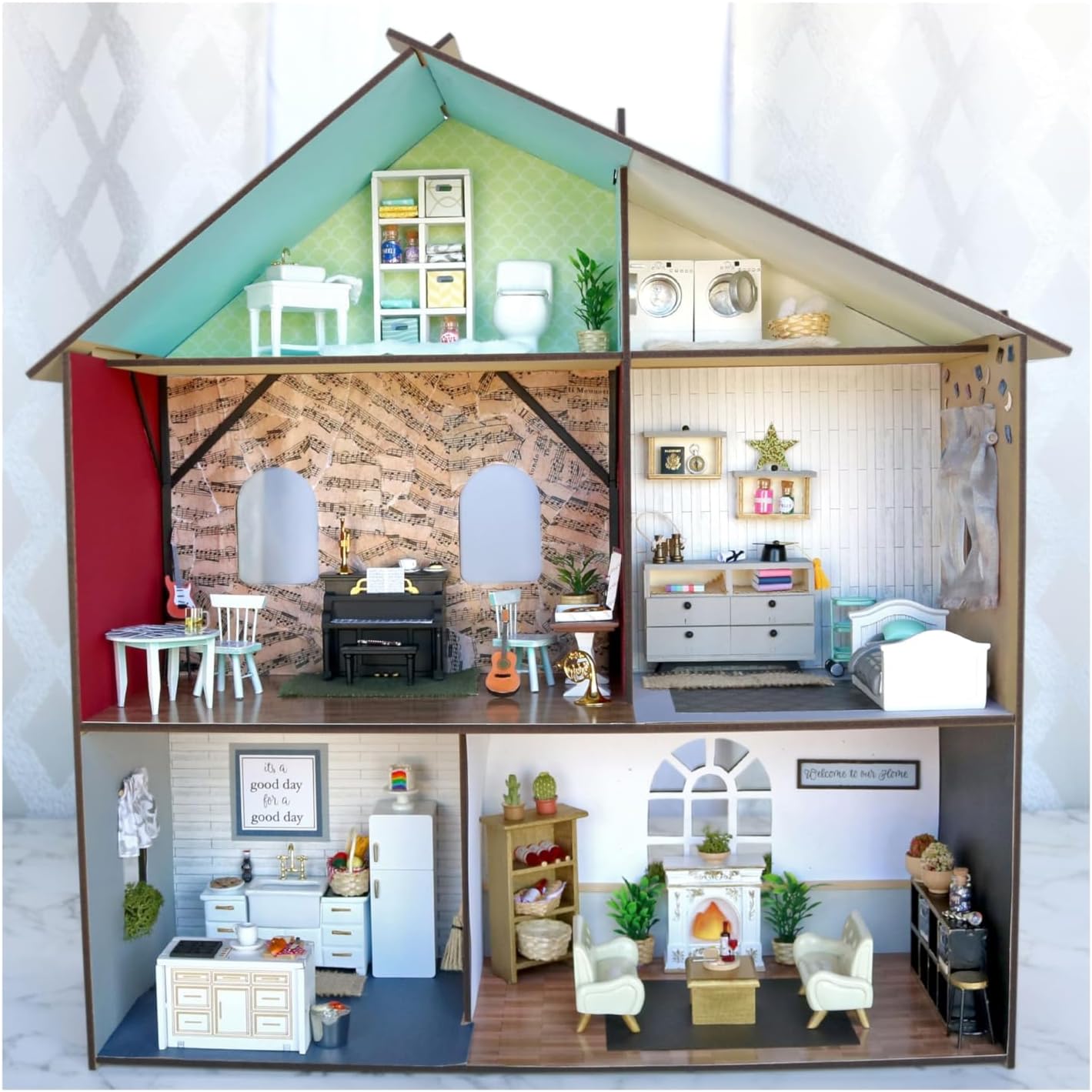 Make Market Dollhouse Kit, Unfinished Wooden Bungalow Display, Natural, 24" x 23.3" x 8.5", 1-Pack