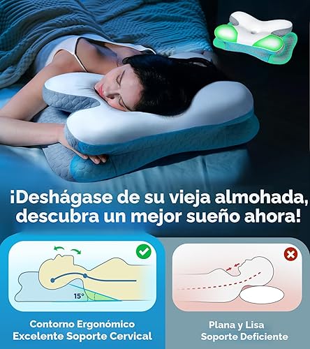 Miniatura 4 de Osteo Enjoy - Almohada cervical cervical para aliviar el dolor, contorno ergonómico en zonas que se adapta al dormir de lado, almohadas de espuma