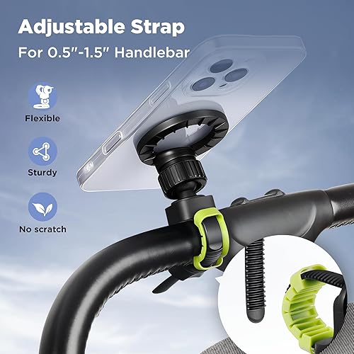 Vista 5 de OUTXE Soporte magnético de teléfono para cochecito, soporte de teléfono ajustable con Magsafe para carrito de compras, manillar de bicicleta